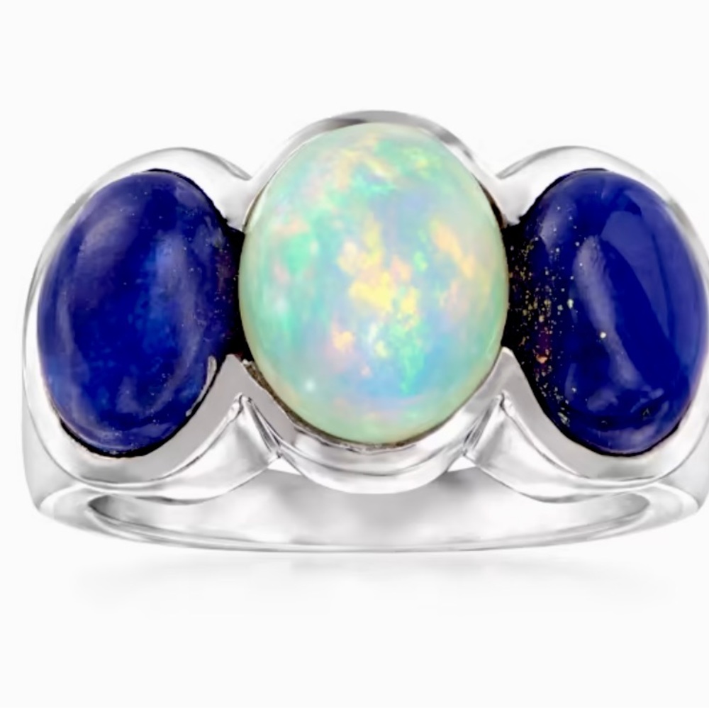 NEW Ethiopian Opal and Lapis Ring in Sterling Silver. Size 7 by Ross-Simons